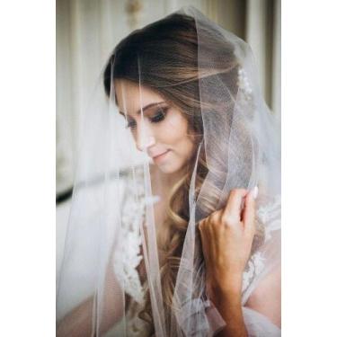 Imagem de Véu Longo 2 Metros Branco 1 Camada com Pente Noiva V14 - Milly O Shopp