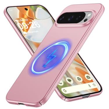 Imagem de GRECAZO Capa magnética para Google Pixel 10 Pro/Pixel 10, capa fina minimalista fosca de policarbonato [compatível com MagSafe], proteção ultrafina e leve com câmera e protetor de tela - Rosa