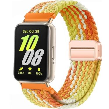 Imagem de Issinlky Pulseira trançada de nylon compatível com Galaxy Fit 3, pulseira de fivela magnética elástica para Galaxy Fit 3 SM-R390