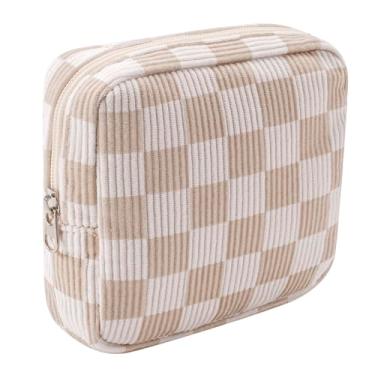 Imagem de RSRSLEII Linda bolsa de maquiagem de veludo cotelê com zíper para bolsa, bolsa estética Coquette com estampa de urso para mulheres e meninas, bolsa de batom com bolso para chave, porta-cartões