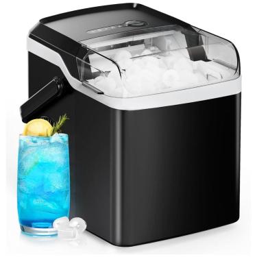 Imagem de Máquina de Gelo Portátil que Produz 11 kg em 24H com Alça de Transporte e Inclui Colher de Gelo, 110V 160W, Silonn SLIM25B-US, Preto