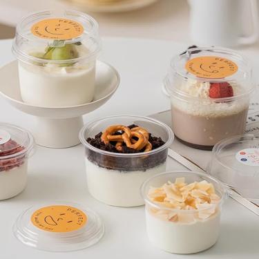 Imagem de Copos de plástico descartáveis com tampas planas, recipientes transparentes para levar sorvete, iogurte, parfaits, chá de bolhas, vitaminas, sobremesas, lanches – à prova de vazamento e empilháveis