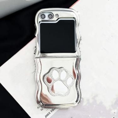 Imagem de Chapeamento de strass coração gato patas espelho suporte capa de telefone para Samsung Galaxy Z Flip 5 4 3 capa de silicone de proteção de lente, patas de gato, para Samsung Z Flip 4