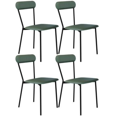 Imagem de Kit 04 Cadeiras Estofada Para Sala De Jantar Liora Preto C01 Courino Verde Sálvia - Lyam Decor