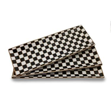 Imagem de Porlien Conjunto de 3 travessas retangulares pretas e brancas de 35,5 cm para festa, casamento e entretenimento, pratos retangulares, bandeja de servir para jantar, aperitivos e sobremesas