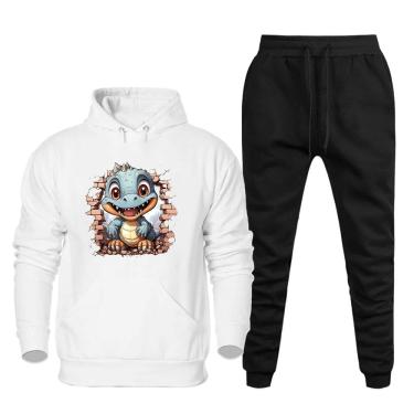 Imagem de Conjunto de Frio Moletom Canguru Com Capuz 50% Algodao e Calça Lisa Com Bolso Confortavel Treino