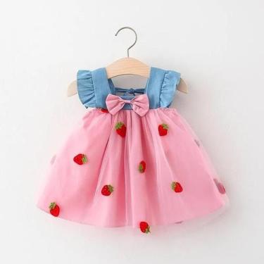 Imagem de Vestido de Verão Infantil com Mangas Voadoras - Patchwork de Morango B