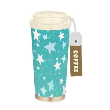 Imagem de SEHANY Caneca de viagem Galaxy Starry Sky de viagem de 500 ml Copos de café reutilizáveis revestidos de cerâmica com tampa à prova de vazamento, parede dupla, isolamento a vácuo, copo de café de aço