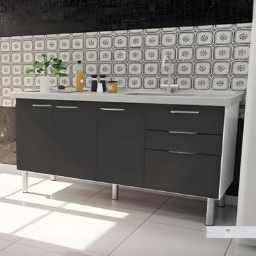 Imagem de Gabinete Cozinha Armário 3 Gavetas 2 Portas Multiuso 144cm (Grafite)