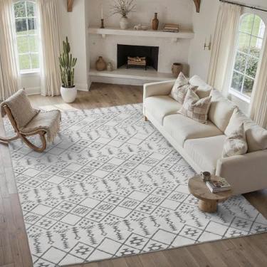 Imagem de WondRg 20 x 25 cm Boho Tapete cinza felpudo decoração moderna tapete para sala de estar neutro marroquino macio tapete grande para quarto, dormitório, casa, escritório, sala de jantar, cozinha