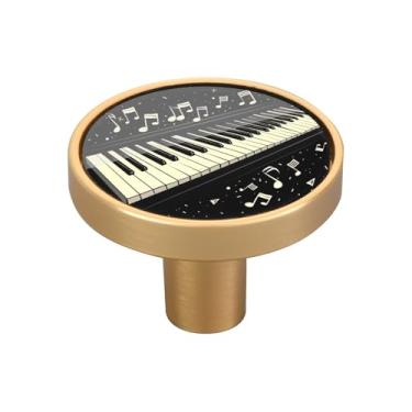 Imagem de Blueangle Pacote com 4 puxadores de armário com padrão de teclas de piano, puxadores redondos de 3,5 cm para cômoda e armários de cozinha (370)