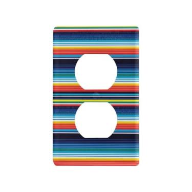 Imagem de Blueangle Cobertor Serape Mexicano Listras Duplex Tomadas Placa de Parede, Tamanho Padrão 1 Gang Placas de Cobertura de Tomada Elétrica para Decoração de Quarto de Escritório em Casa 4,53 x 2,76