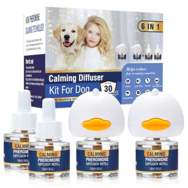 Imagem de LKBHGF Kit de difusor de feromônios calmantes para cães 6 em 1, difusor de feromônios apaziguador para acalmar (2 plugues + 4 x 48 ml de recarga) para alívio da ansiedade, reduzir a agressividade