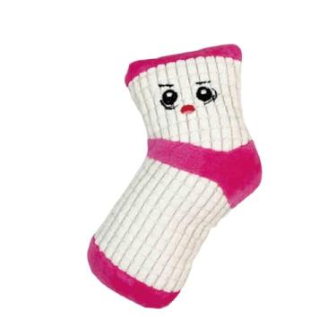 Imagem de KiBcsLic Brinquedo interativo e divertido para cães, em formato de meia recheada com apito, ideal para cães de pequeno e médio porte. Mantenha seu cão, Branco Rosa