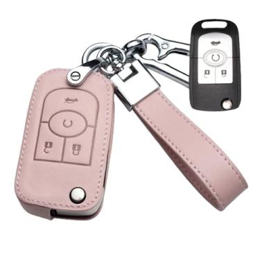 Imagem de Capa de couro para chave de carro compatível com Chevrolet Cruze Aveo Trax Opel Astra Corsa Meriva Zafira Antara J Mokka Insignia compatível com Buick(J-Pink)
