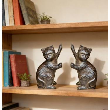 Imagem de ifreeside 2 peças de suportes de livros decorativos de gatos para prateleiras com tampa de livro de ferro fundido exclusiva para livros pesados, decoração de escritório, decoração moderna de sala de