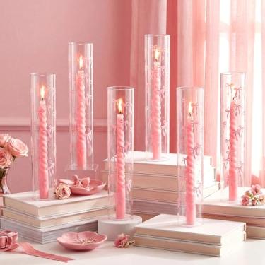Imagem de LemonRoad 6 peças de castiçais de vidro Hurricane 35,5 x 6,5 cm de arco rosa castiçais de cilindro de chaminé tubo aberto cilindro sem fundo para dia dos namorados mesa de casamento centro de mesa