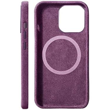 Imagem de EKESA Capa de telefone traseira totalmente embrulhada luxuosa, capa para Apple iPhone 14 Plus feita de material Alcantara 6,7 polegadas 2022 [carregamento sem fio] (cor: roxo)