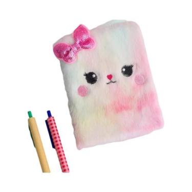 Imagem de Caderno De Pelúcia De Gato Cartoon Fofo Para Meninas, Diário Pequeno, 