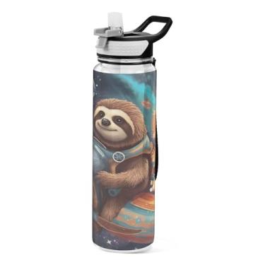 Imagem de Burbuja Garrafa de água Space Sloth de 940 ml com tampa de palha, à prova de vazamento e livre de BPA para academia, esportes ao ar livre
