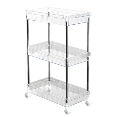 Imagem de Carrinho de armazenamento com rodinhas de acrílico transparente com rodas bloqueáveis, organizador móvel de 3 camadas para cozinha, banheiro, lavanderia - unidade de prateleira versátil, 38 cm P x 20