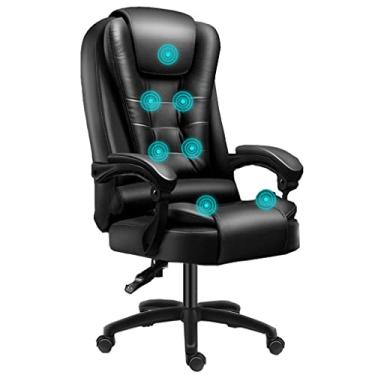 Imagem de Cadeira de escritório de massagem executiva ergonômica, cadeira de mesa de couro PU com encosto alto com vibração de 7 pontos, cadeira de balanço giratória com apoio de braço acolchoado e altura