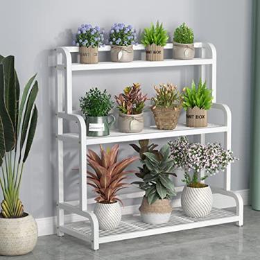 Imagem de Suporte de planta de 3 camadas, prateleira de flores de armazenamento de escada de metal branco para casa, jardim, varanda, decoração interna e externa, suporte organizador de exibição de flores de