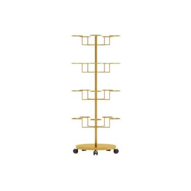 Imagem de Rack de armazenamento móvel dourado de 4 níveis – Suporte de exibição de chapéu de metal independente com rodas, design rotativo para bonés, perucas e chapéus - Organizador de garagem ideal e cabide