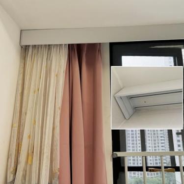 Imagem de Varão de cortina de trilho duplo ajustável com sanefa, suporte de parede/teto de 1,5 m para sala de estar/quarto - Inclui acessórios personalizáveis para fácil instalação