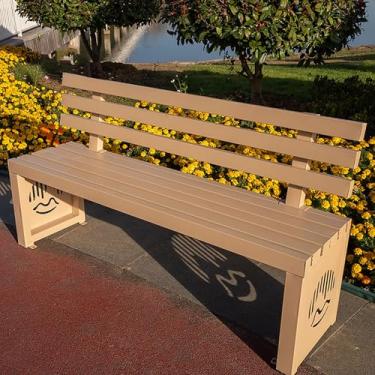 Imagem de Banco de jardim de pátio externo de metal, parque de namoradeira resistente com encosto, banco de parque ao ar livre para todos os climas, assento de ripas, banco de metal para jardim, varanda