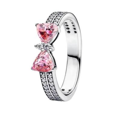 Imagem de Anel Feminino De Prata Esterlina 925 Com Pérola Branca E Laço Rosa, Jo