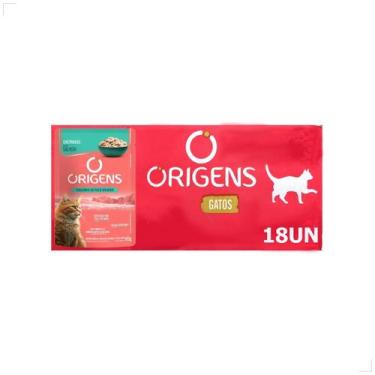 Imagem de Kit 18 Ração Sachê Origens Gatos Adulto Filhote Castrado 85g, Salmão/C