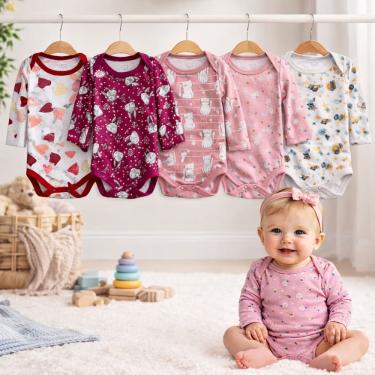 Imagem de Kit 05 Peças Bodie Body Estampado Infantil Manga Longa Bebê