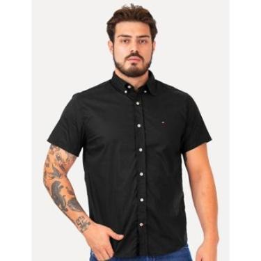 Imagem de Camisa Tommy Hilfiger Masculina Manga Curta Regular Classic Poplin Preta-Masculino