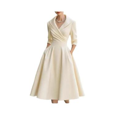 Imagem de Vestido elegante em forma de A com lapela cruzada e cintura plissada p