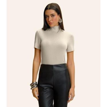 Imagem de Blusa Feminina Gola Alta ViscoTrico Básica Endless Bege, M, Bege
