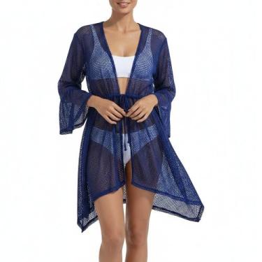 Imagem de Saída De Praia/ Kimono Em Arrastão Com Pontas Moda Verão - Corpo Doura