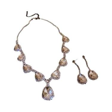 Imagem de Conjunto De Colar E Brincos De Flor Com Grandes Strass Para Mulheres, 