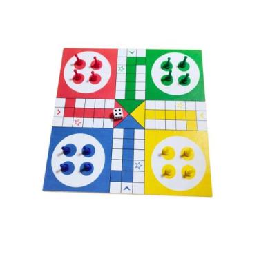 Imagem de Jogo De Tabuleiro Ludo Em Madeira Mdf + 16 pinos + dado - Coluna