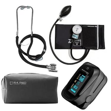 Imagem de Kit Enfermagem Completo Com Medidor De Pressão Estetoscópio Rappaport PAMED E Oxímetro… (PRETO)