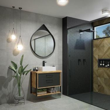 Imagem de Conjunto para Banheiro Gabinete 80cm 2 Gavetas Isabela com Cuba e Espelheira Darabas Agardi Preto