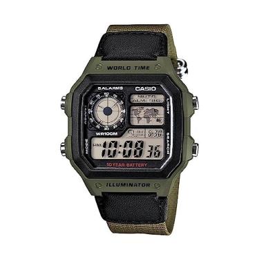 Imagem de Casio Relógio masculino AE1200WHB-3BV com bateria de 10 anos, Verde, Relógio de quartzo, cronógrafo, digital