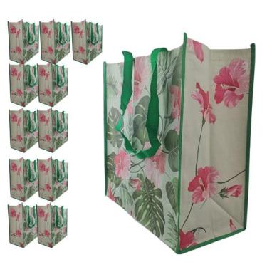 Imagem de Bolsa Ecologica Ecobag 12 unidades Sacola Ombro Retornavel Mercado Dob