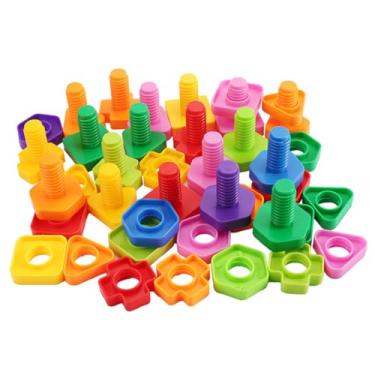 Imagem de kit De Brinquedo De Montar Interativo Plástico Blocos Infantil Coloridos Parafuso Encaixar Conjunto C/ 24 pcs