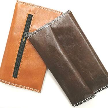 Imagem de Bolsa de Couro Com Fecho Magnético, Costura, Bolso Pequeno para de Cigarro e Bolso Com Zíper para Isqueiros e Filtros Filtros de Cigarro, para Enrolar (Café)