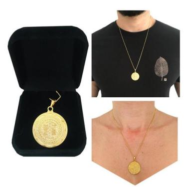 Imagem de Pingente Medalha Mandala Flor de Lotus Semijoia Folheada a Ouro 18k - 