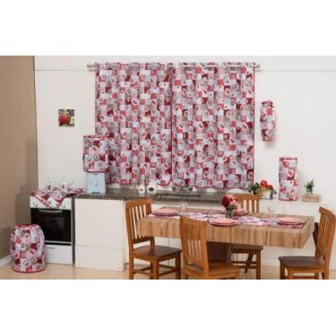 Imagem de Kit Jogo De Cozinha Com Cortina 9 Peças Estampado Modelo Novo Galo Gal