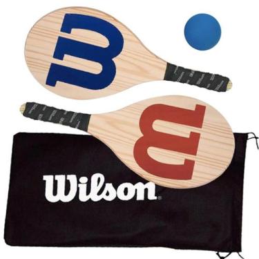 Imagem de Kit Frescobol Logo Wilson 2 Raquetes + 1 Bola Original, Vermelho, Azul