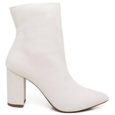 Imagem de Bota Cano Curto Salto Grosso Médio Napa Off White Ella's - Ellas Onlin