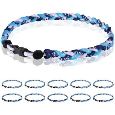 Imagem de Midtatus Pacote com 12 colares de beisebol de 45,7 cm, presente do time para diversão no beisebol, design de corda de tornado de titânio trançado com três cores, 18, Silicone, nylon, plástico, Sem